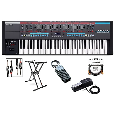 Roland JUNO-X Keyboard With KS-20X Stand, DP-10 & EV-5 Pedals, Plus Black Series Audio & MIDI Cables