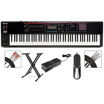 Roland FANTOM-08 Synthesizer With X-Stand, Sustain and Expression Pedal Plus Livewire Audio and MIDI Cables