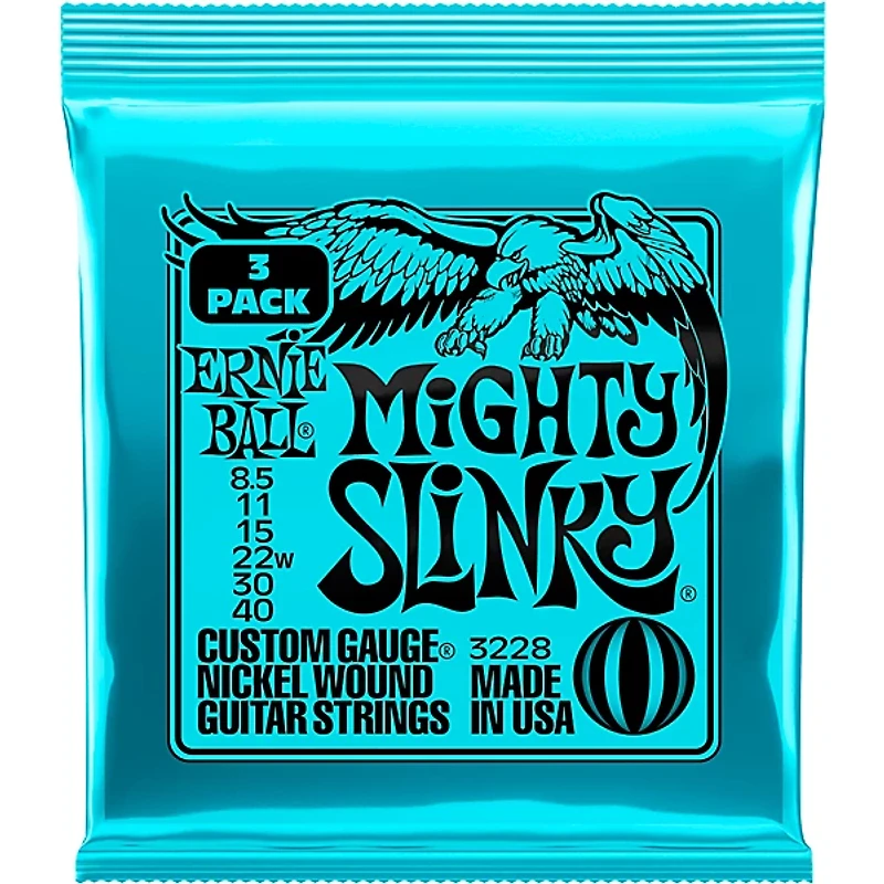 Ernie Ball Mighty Slinky Nickel Wound 8.5-40 Electric Guitar Strings 3-Pack 8.5 - 40