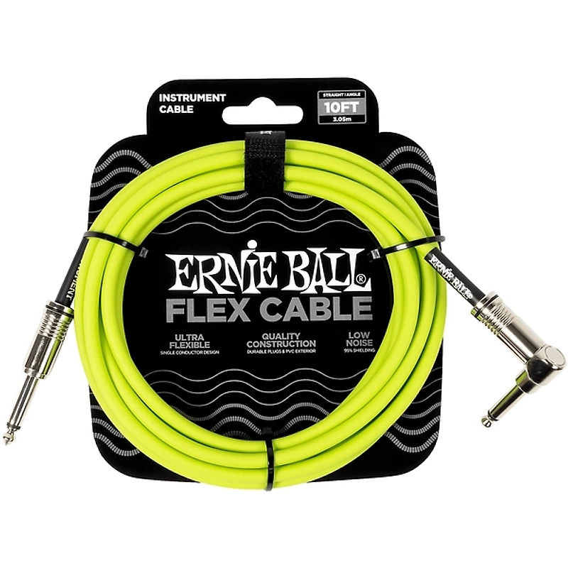 Ernie Ball Flat Ribbon Stereo Patch Cable, Single 10 ft. Green