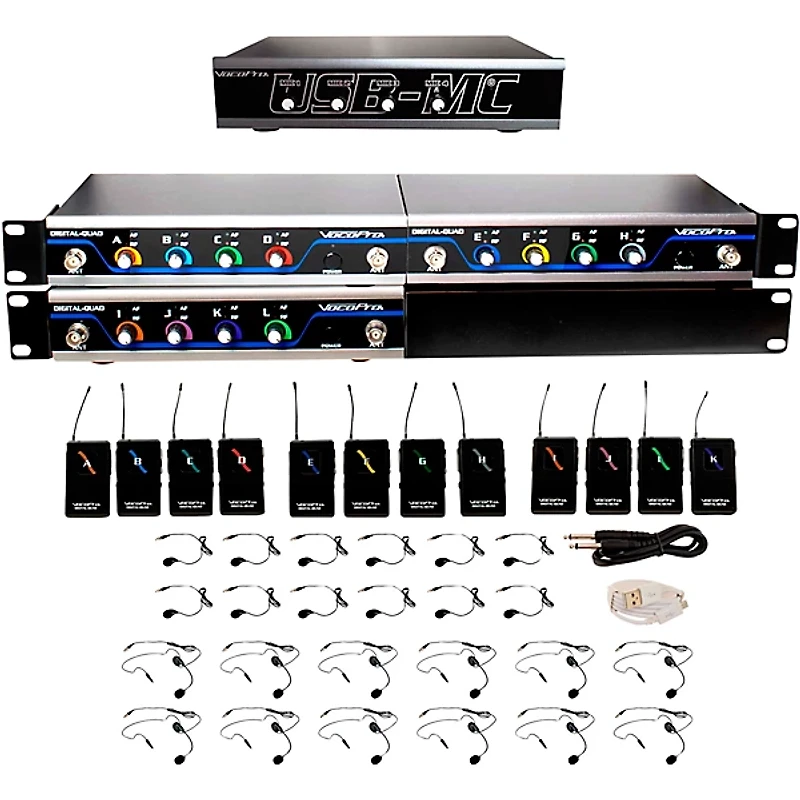 VocoPro USB-PLAY-12 12-Channel Wireless Headset/Lapel Mic System with USB Interface Package, 902-927.2mHz