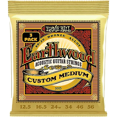 Ernie Ball Earthwood Custom Medium 80/20 Bronze Acoustic Guitar Strings 3 Pack 12.5 - 56
