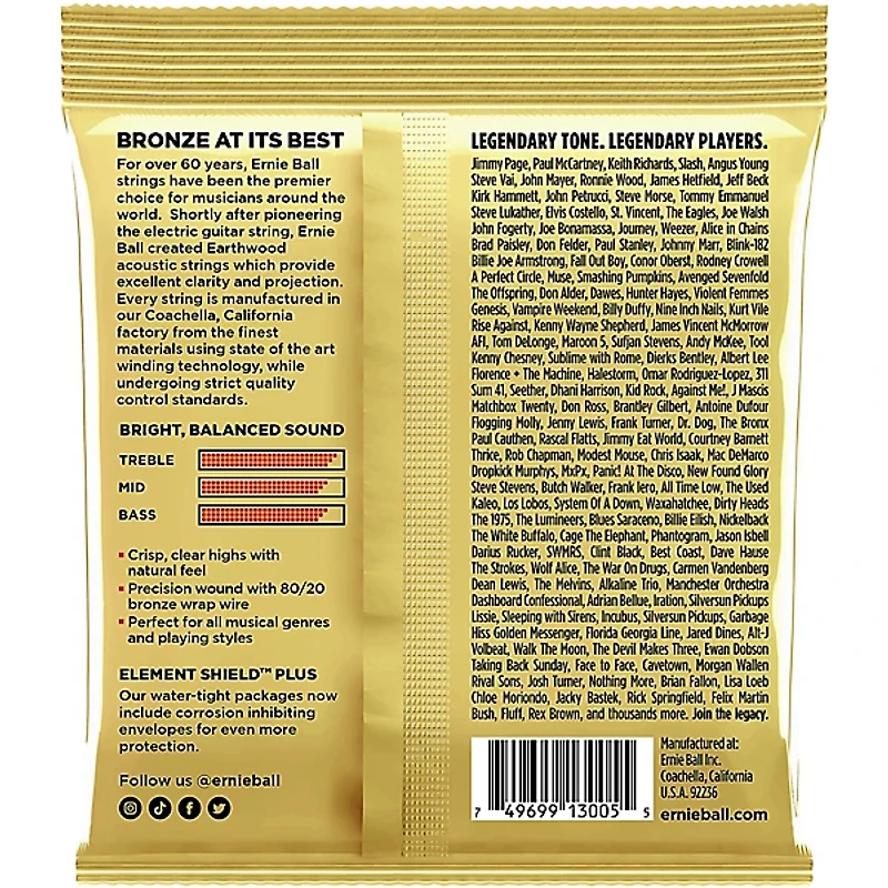 Ernie Ball Earthwood Custom Medium 80/20 Bronze Acoustic Guitar Strings 3 Pack 12.5 - 56