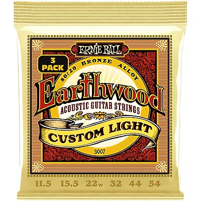 Ernie Ball Earthwood Custom Light 80/20 Bronze Acoustic Guitar Strings 3 Pack 11.5 - 54