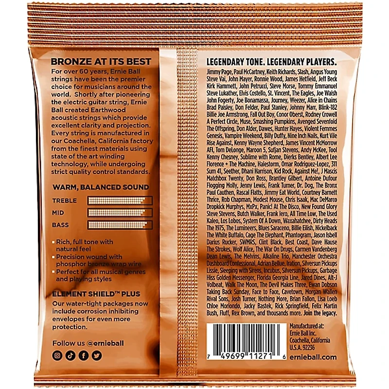 Ernie Ball Earthwood Custom Light Phosphor Bronze Acoustic Guitar Strings 3 Pack 11.5 - 54