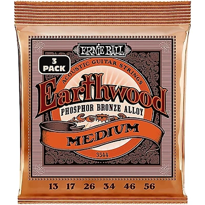 Ernie Ball Earthwood Medium Phosphor Bronze Acoustic Guitar Strings 3 Pack 13 - 56