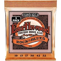 Ernie Ball Earthwood Rock and Blues Phosphor Bronze Acoustic Guitar Strings 3 Pack 10 - 52