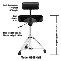 Gibraltar Hydraulic 16 in. Cordura Saddle Drum Throne with Backrest