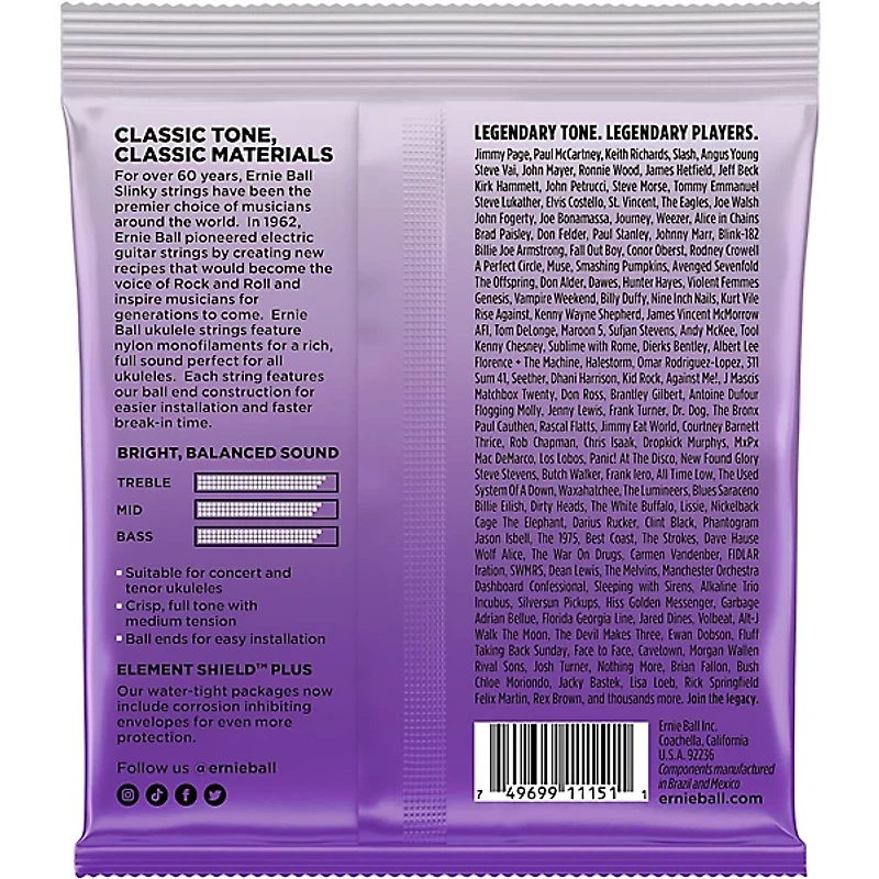 Ernie Ball Concert & Tenor Nylon Ball-End Wound G Ukulele Strings