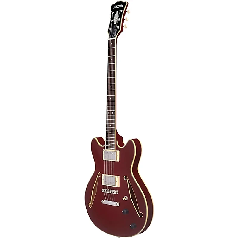 D'Angelico Excel Mini DC Tour Semi-Hollow Electric Guitar With Supro Bolt Bucker Pickups and Stopbar Tailpiece Solid Wine