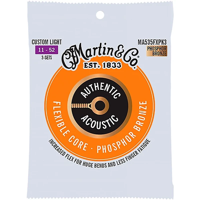 Martin Authentic Acoustic Flexible Core Guitar Strings 3-Pack