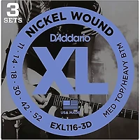 D'Addario EXL116-3D Nickel Wound Medium Top/Heavy Bottom Electric Guitar Strings 3-Pack 11 - 52