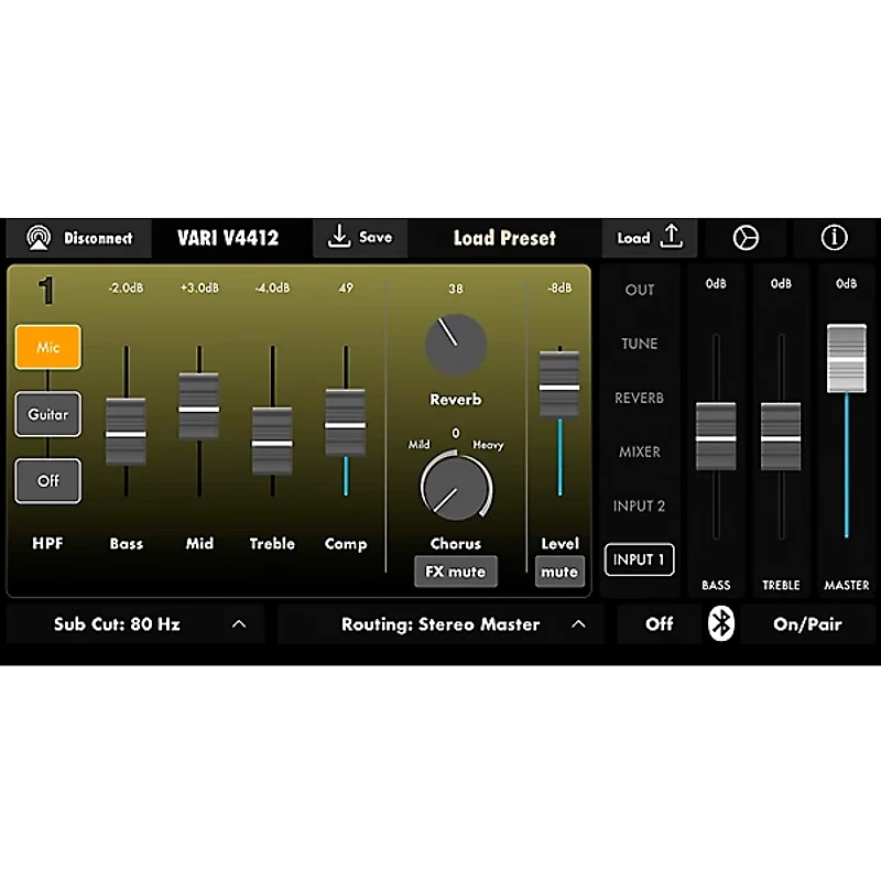 Harbinger VARI V4412 12" 625W Powered 2-Way Loudspeaker With Mixer, FX, App Control, Bluetooth, DSP & Smart Stereo