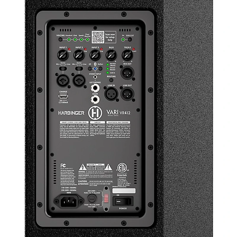 Harbinger VARI VR412 12" Powered 2-Way Loudspeaker With Wood Cabinet, Bluetooth, DSP and Tote Bag