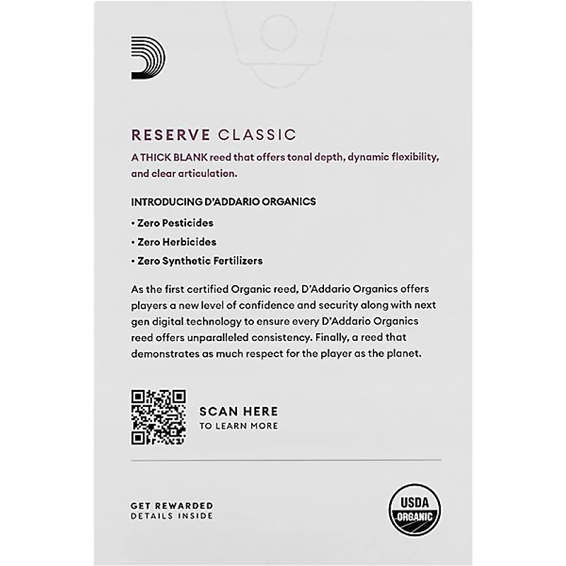 D'Addario Woodwinds Reserve Classic, Bb Clarinet Reed - Box of 10