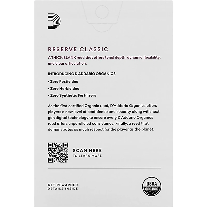D'Addario Woodwinds Reserve Classic, Bb Clarinet Reed - Box of 10