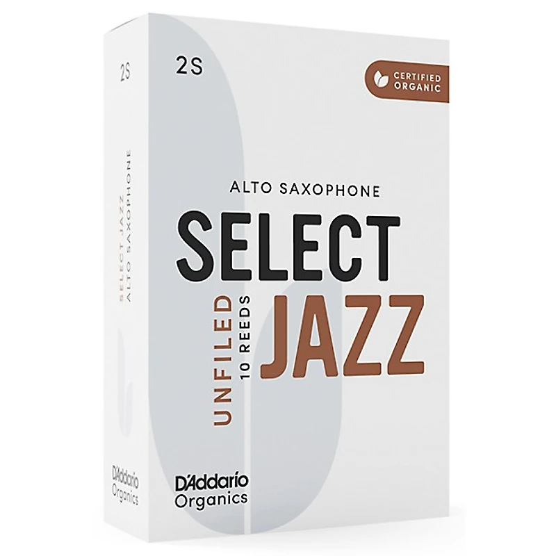 D'Addario Woodwinds Select Jazz Alto Saxophone Unfiled Organic Reeds Box of 10