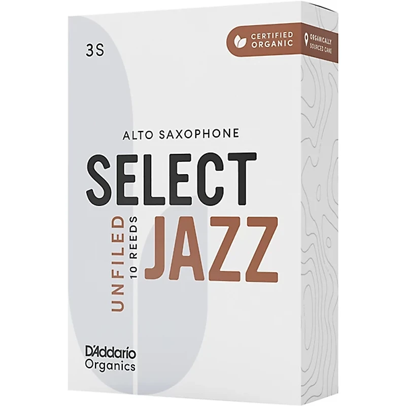 D'Addario Woodwinds Select Jazz Alto Saxophone Unfiled Organic Reeds Box of 10