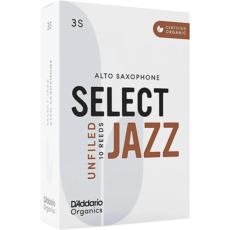 D'Addario Woodwinds Select Jazz Alto Saxophone Unfiled Organic Reeds Box of 10