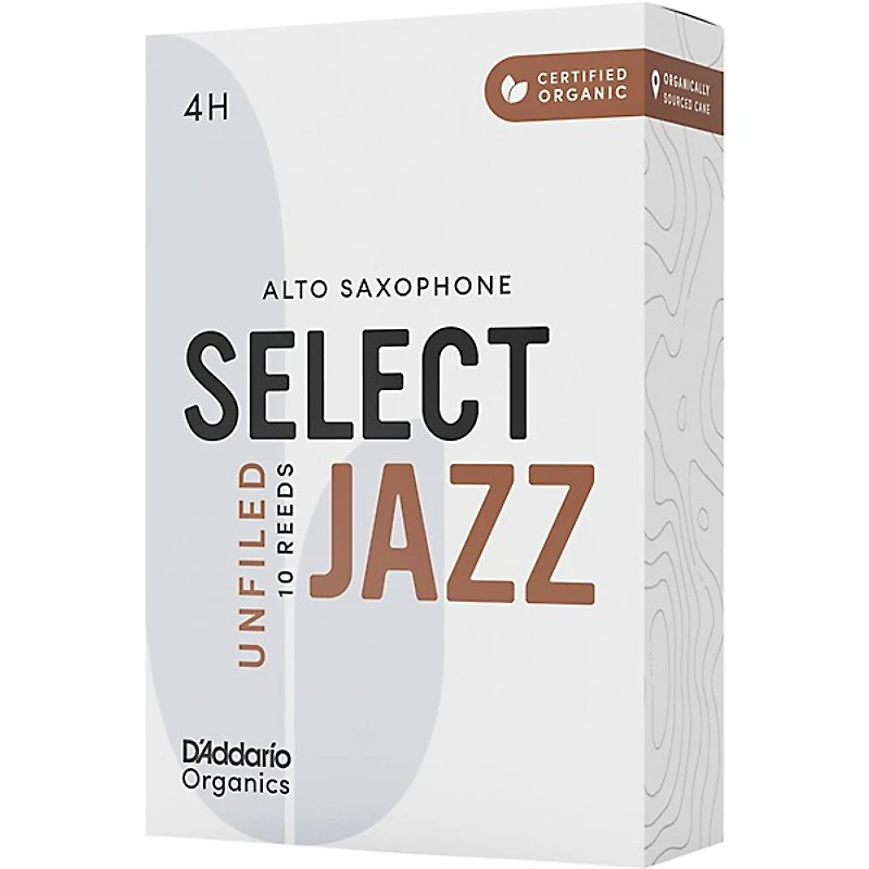 D'Addario Woodwinds Select Jazz Alto Saxophone Unfiled Organic Reeds Box of 10