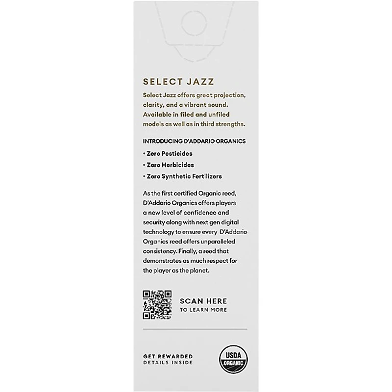 D'Addario Woodwinds Select Jazz, Tenor Saxophone Reeds - Filed,Box of 5