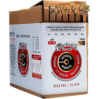 Martin Authentic Lifespan 2.0 Treated Phosphor Bronze Acoustic Guitar Strings 25-Pack