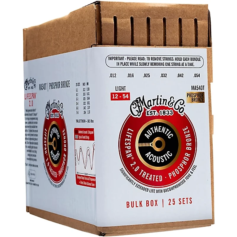 Martin Authentic Lifespan 2.0 Treated Phosphor Bronze Acoustic Guitar Strings 25-Pack