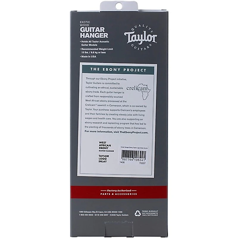 Taylor Guitar Wall Hanger With Taylor Logo Inlay Ebony