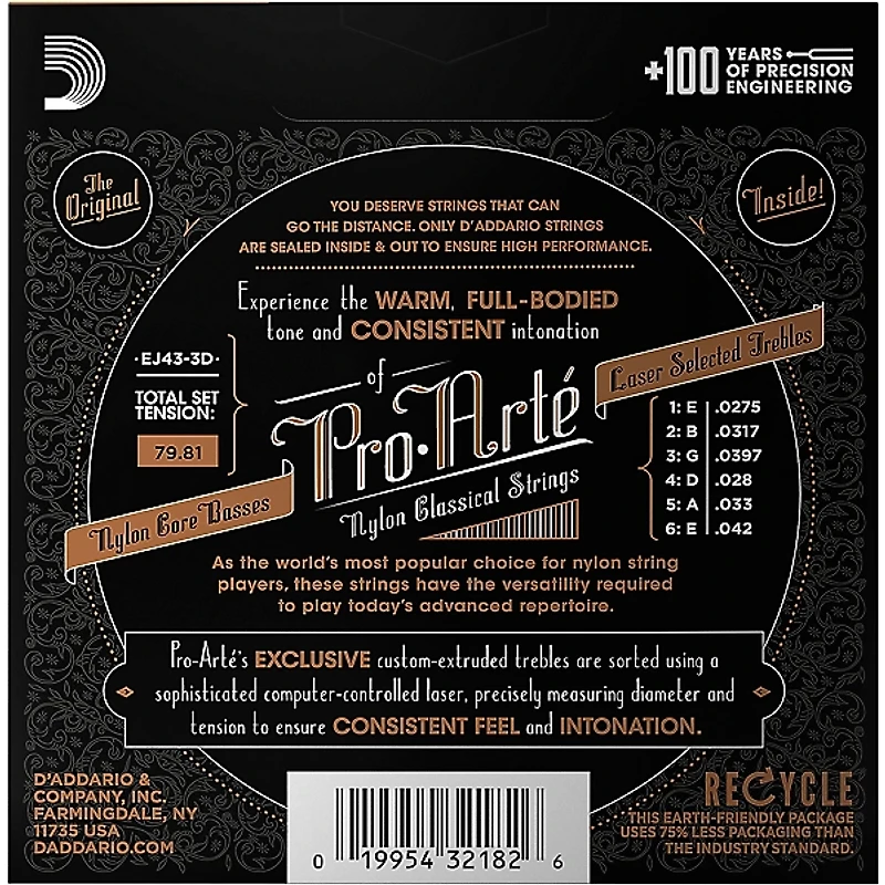 D'Addario EJ43 Pro-Arte Nylon Classical Guitar Strings - Light Tension 3 Sets