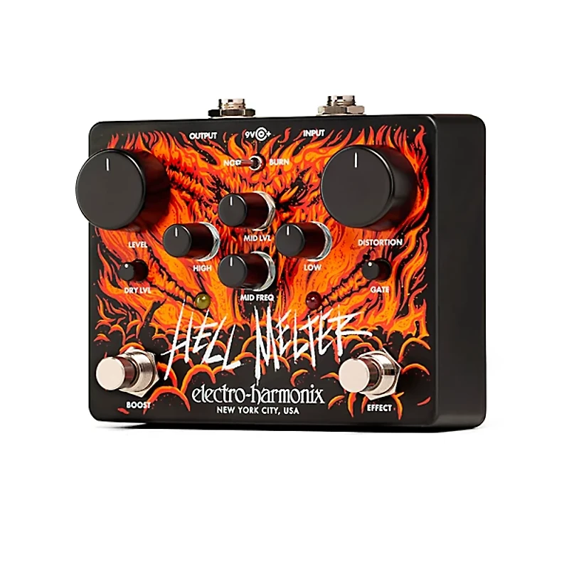 Electro-Harmonix Hell Melter Distortion Effects Pedal Black and Orange