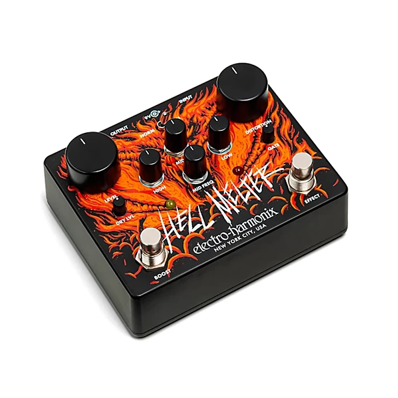 Electro-Harmonix Hell Melter Distortion Effects Pedal Black and Orange