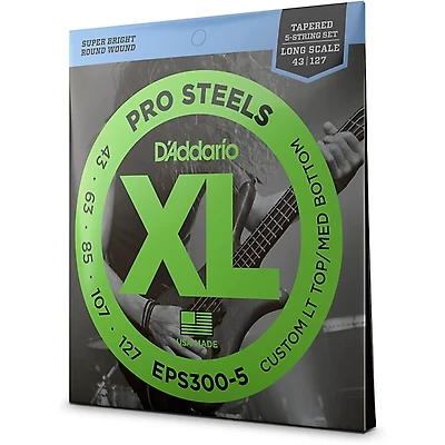 D'Addario EPS300-5 Tapered Steel Bass Guitar Strings .043 - .127