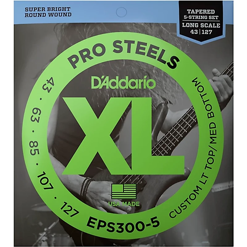 D'Addario EPS300-5 Tapered Steel Bass Guitar Strings .043 - .127