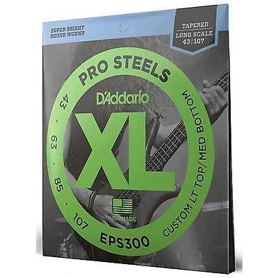 D'Addario EPS300 ProSteel Long Scale Tapered Electric Bass String Set .043 - .107
