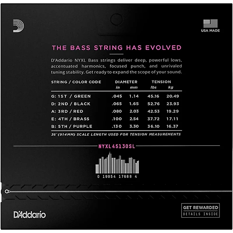 D'Addario Nickel Wound Light 5-String Bass Strings - Super Long Scale .045 - .130