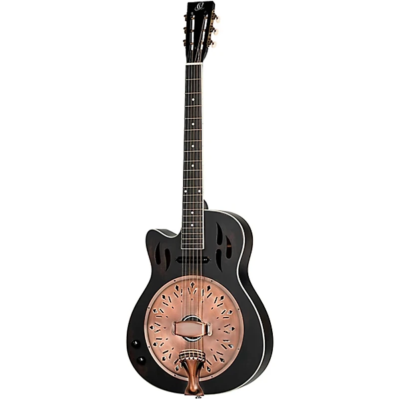 Ortega RRG40CE-DBK Left-Handed Concert Cutaway Acoustic-Electric Resonator Guitar Black