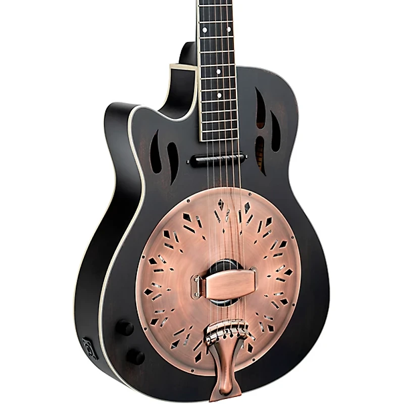 Ortega RRG40CE-DBK Left-Handed Concert Cutaway Acoustic-Electric Resonator Guitar Black