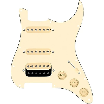 920D Custom HSS Loaded Pickguard for Strat With Uncovered Roughneck Humbucker, Aged White Texas Growler Pickups & Black Knobs
