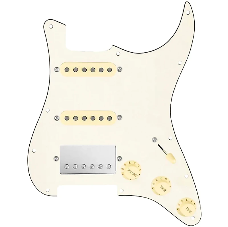 920D Custom HSS Loaded Pickguard for Strat With Nickel Cool Kids Humbucker, Aged White Texas Grit Pickups & Black Knobs
