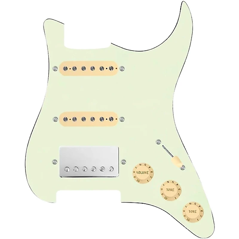 920D Custom HSS Loaded Pickguard for Strat With Nickel Cool Kids Humbucker, Aged White Texas Grit Pickups & Black Knobs