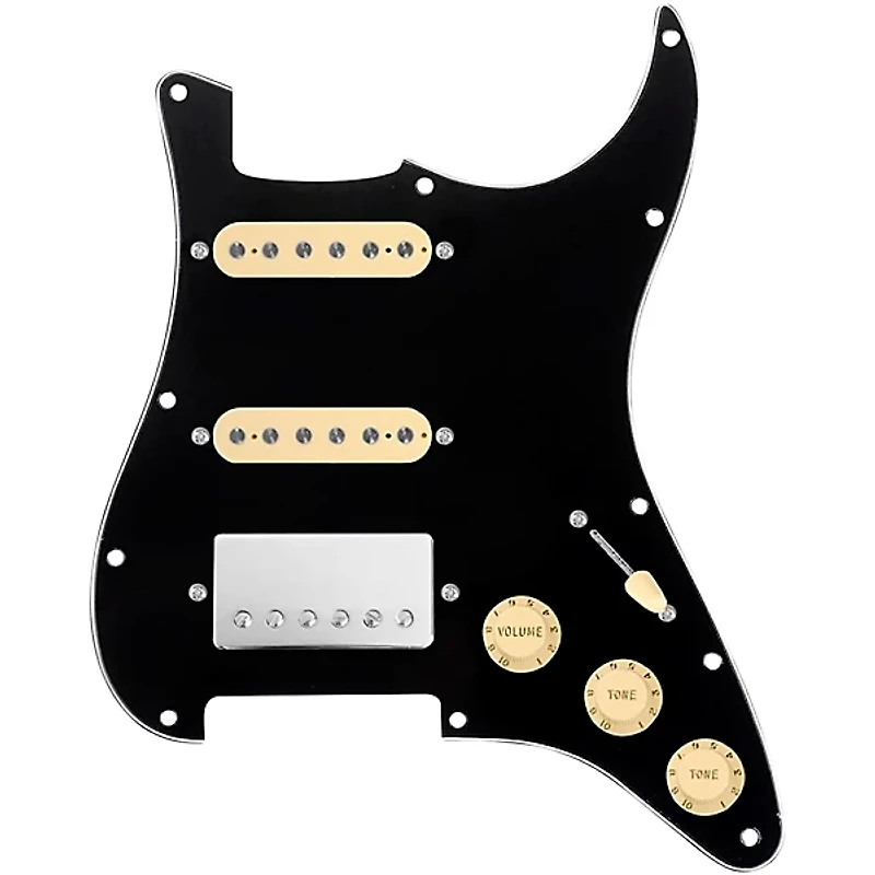 920D Custom HSS Loaded Pickguard for Strat With Nickel Cool Kids Humbucker, Aged White Texas Grit Pickups & Black Knobs