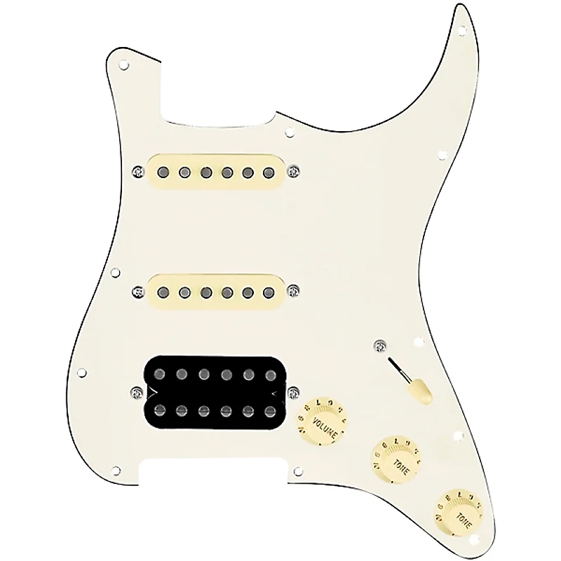 920D Custom HSS Loaded Pickguard For Strat With An Uncovered Cool Kids Humbucker, Aged White Texas Grit Pickups and Black Knobs