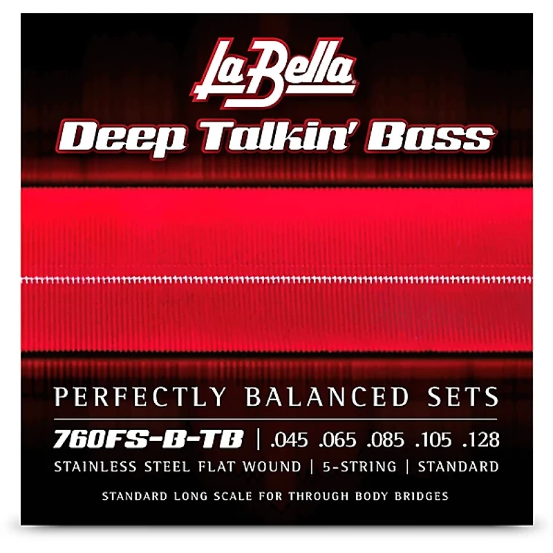 La Bella 760FS-B-TB Deep Talkin' Bass Stainless Steel Flat Wound 5-String Bass Strings for Through-Body Bridges