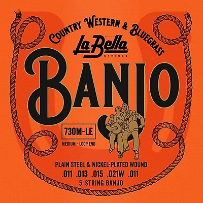 La Bella 730-LE Nickel-Plated Wound Loop-Ends 5-String Banjo Strings - Medium