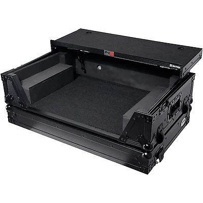 ProX Flight Style Road Case Fits Pioneer DDJ-FLX10 and AlphaTheta DDJ-GRV6, Black on Black With Sliding Laptop Shelf & Wheels Black