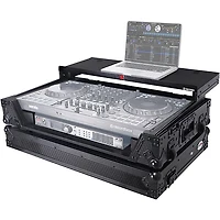 ProX Flight Style Road Case Fits Pioneer DDJ-FLX10 and AlphaTheta DDJ-GRV6, Black on Black With Sliding Laptop Shelf & Wheels Black