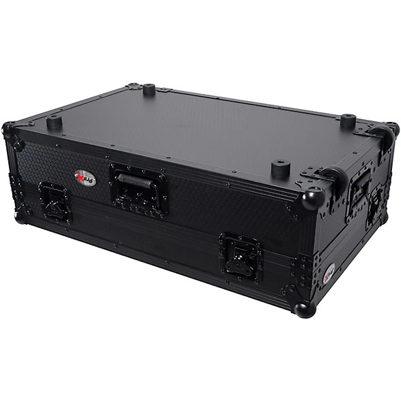 ProX Flight Style Road Case Fits Pioneer DDJ-FLX10 and AlphaTheta DDJ-GRV6, Black on Black With Sliding Laptop Shelf & Wheels Black