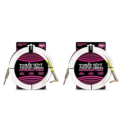 Ernie Ball Straight-Angle Instrument Cable, White 2-Pack 15 ft.