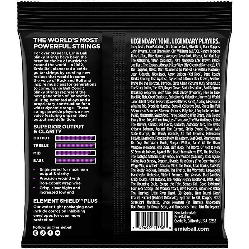 Ernie Ball Cobalt Power Slinky 5-String Electric Bass Strings 50-135 Gauge