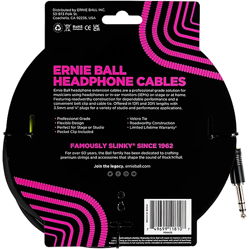 Ernie Ball Headphone Extension Cable 1/4 to 3.5 mm